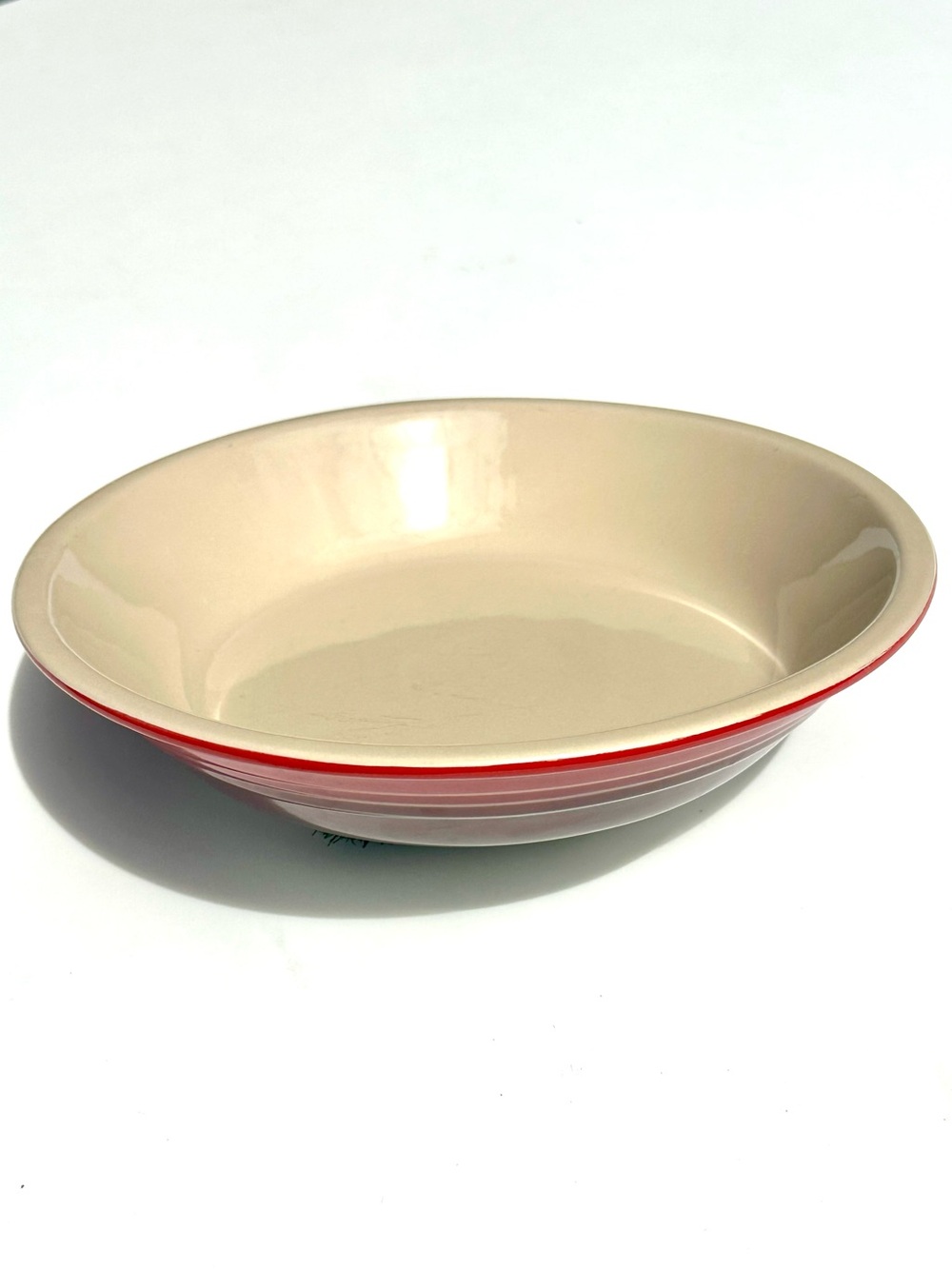 Le Creuset 9 3/4” Pie Dish Cerise Cream & Red Ombré Rim, Serving Bowl, 0403